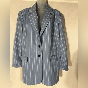 New York & Company Blue Pinstripe Longline Blazer Size XXL